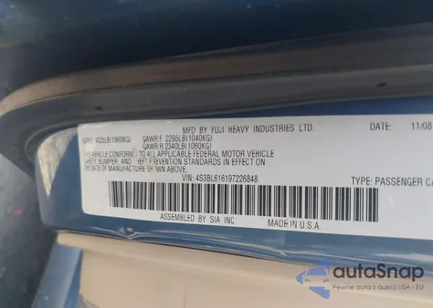 2009 Subaru Legacy 2.5I from USA, damaged, VIN 4S3BL616197226848